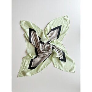 Vintage ECHO Pale Green White Black Striped Washed Silk 33" x 33" Square Scarf